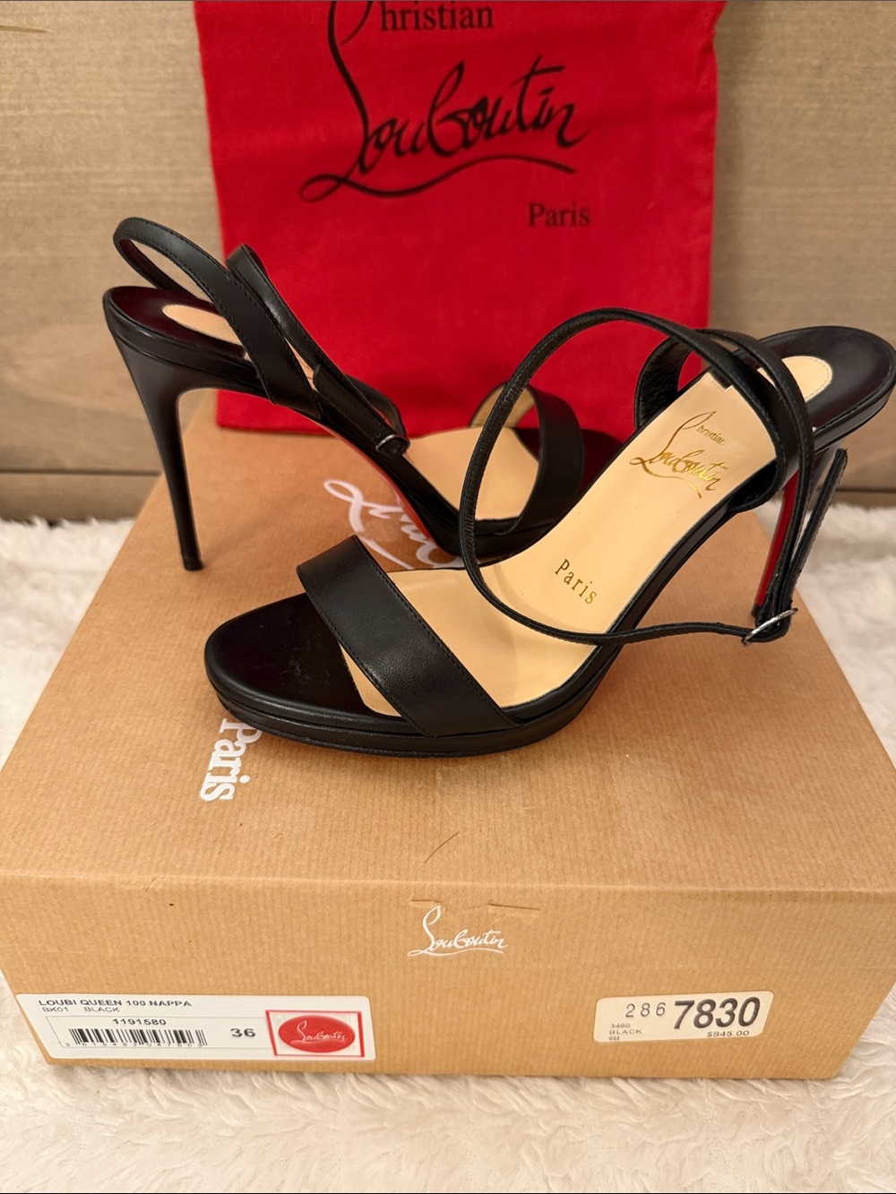 Christian Louboutin Black Leather Strappy Slingback Heels